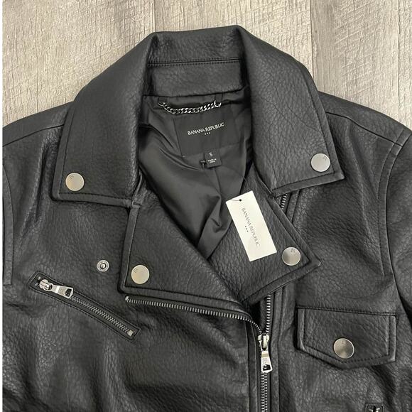 Banana Republic Faux Leather Moto Jacket Black Women's - Picture 4 of 9